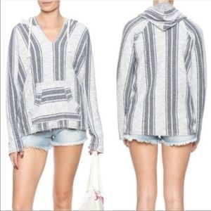 OCEAN DRIVE Hooded Sweater Small White Black Stripe Drawstring Poncho Tribal Top